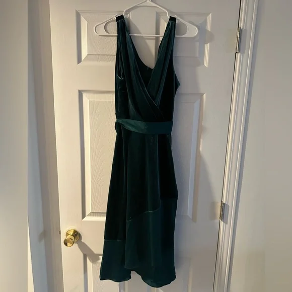 DKNY Deep Turquoise Velvet Faux Wrap Tie Dress - Picture 3 of 5